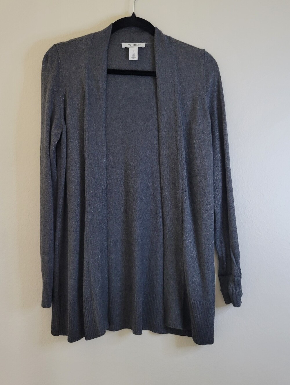 White House Black Market Gray Shimmer Open Front Knit Cardigan Sweater Small.
